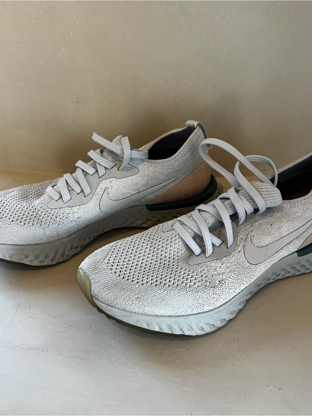 Nike White and Light Gray Knit Running Sneakers